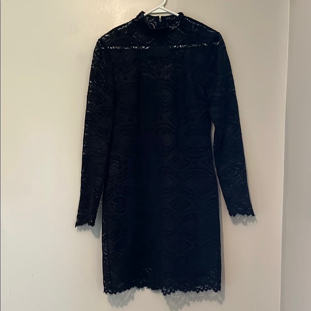 Wayf Black Long Sleeve Mock Neck Sheath Dress M